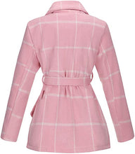 Load image into Gallery viewer, Women's Turn Down Collar Grid Coat Belted Wool Blend Coat Asymmetric Hem Wrap Coat