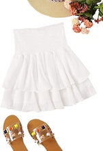 Load image into Gallery viewer, Women's Solid Shirred High Waist Layered Ruffle Hem Flared Mini Skirt