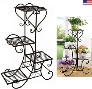 4 TIER Metal Shelves Flower Pot Plant Stand Display